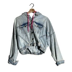 Juniors'‎ Tinseltown Cotton Hooded Denim Jacket Medium Wash Size X Large Blue